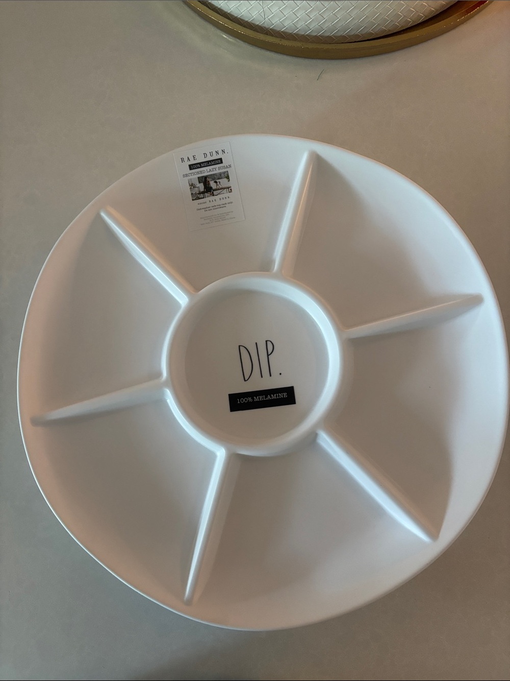 Rae Dunn White Dip Lazy Susan Sectioned Melamine Serving Platter NWOT